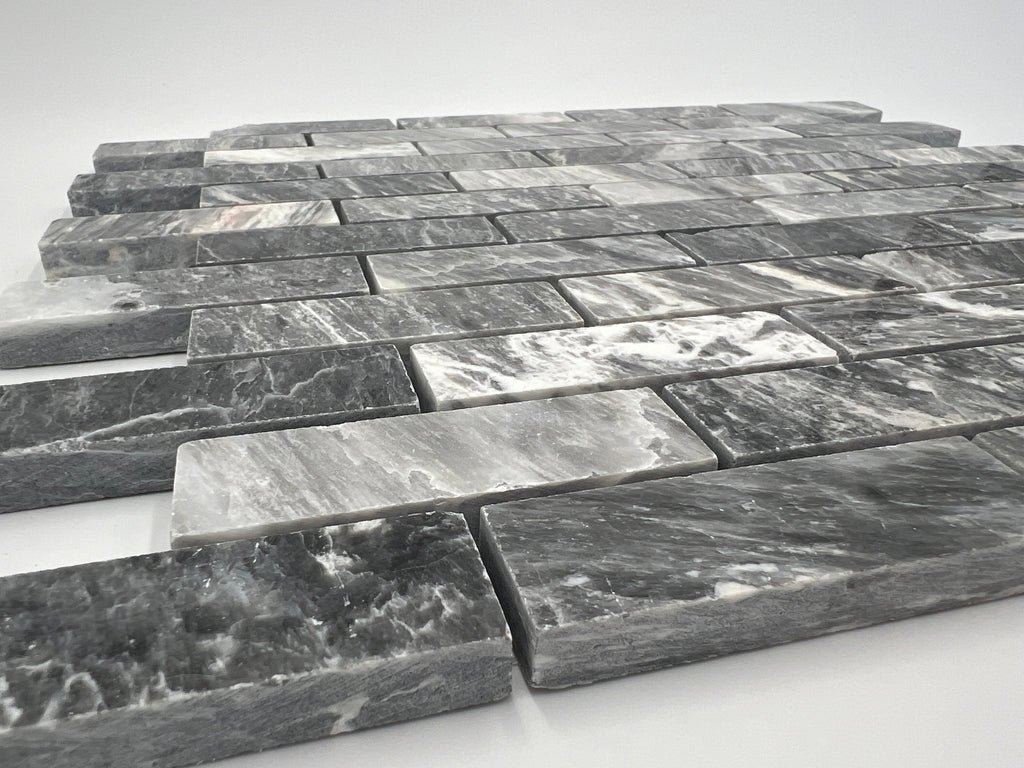 Bardiglio Marble 1x3 Stacked Brick Mosaic Tile - stoneandtiledepot.com