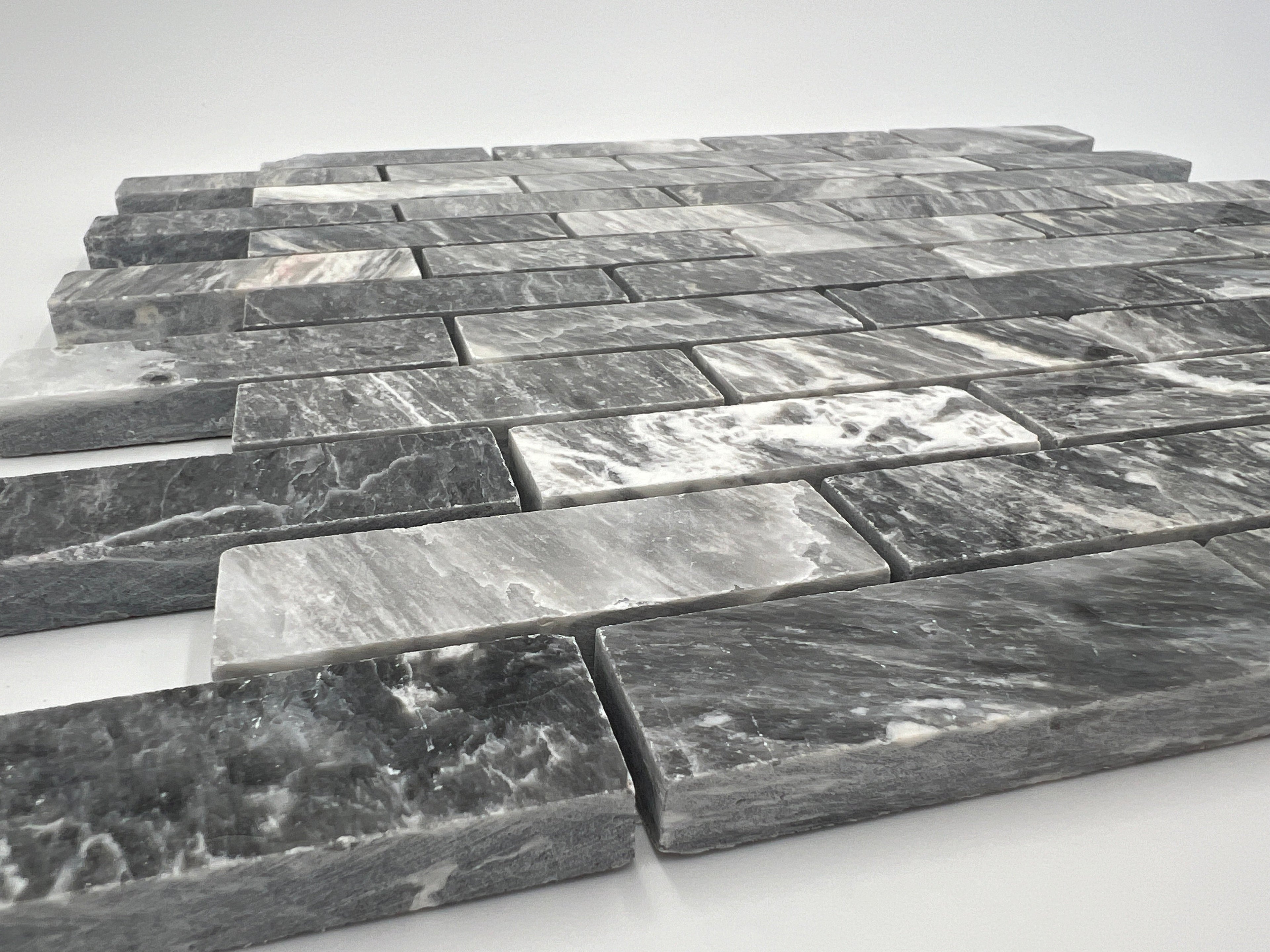 Bardiglio Marble 1x3 Stacked Brick Mosaic Tile - stoneandtiledepot.com