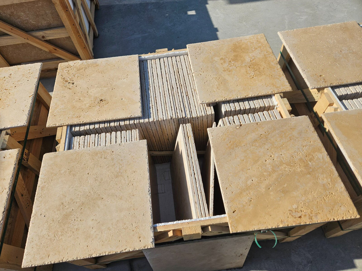 Ivory Travertine 18x18 Chiseled Edge Tile