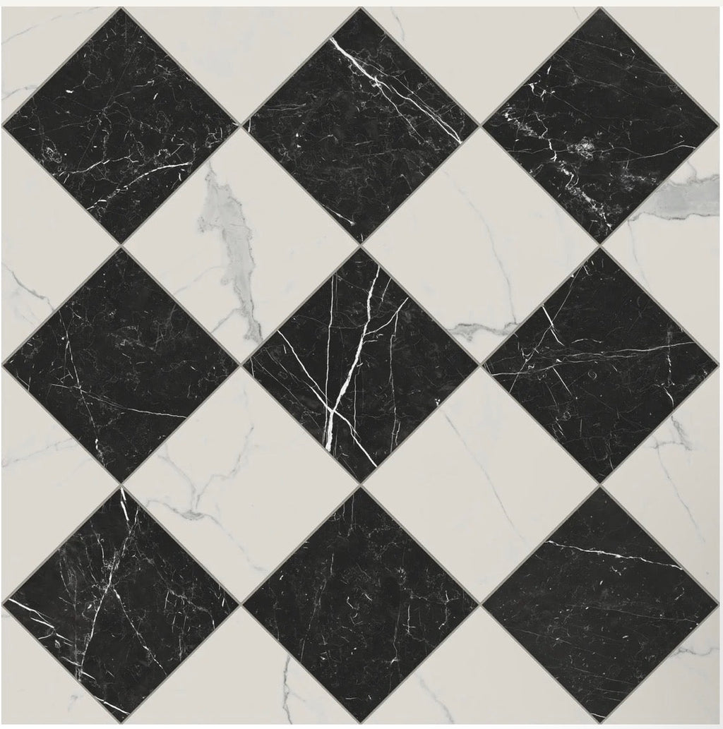 18x18 Checkerboard Pattern Nero Marquina Honed Marble and Carrara Honed Marble