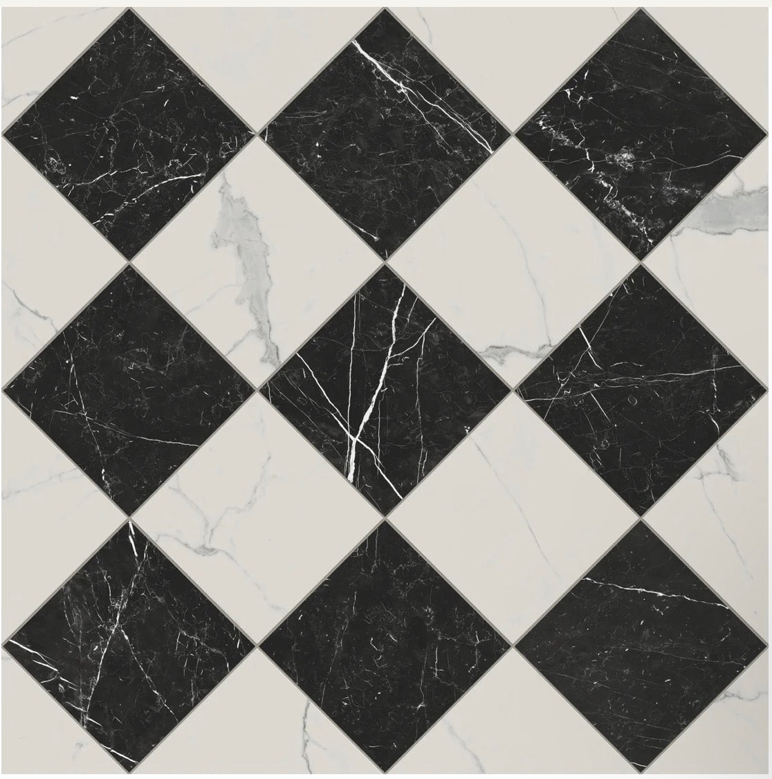 18x18 Checkerboard Pattern Nero Marquina Polished Marble and Carrara Polished Marble