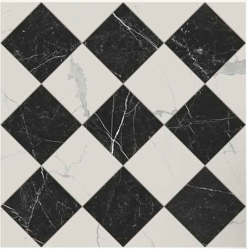 18x18 Checkerboard Pattern Nero Marquina Polished Marble and Carrara Polished Marble