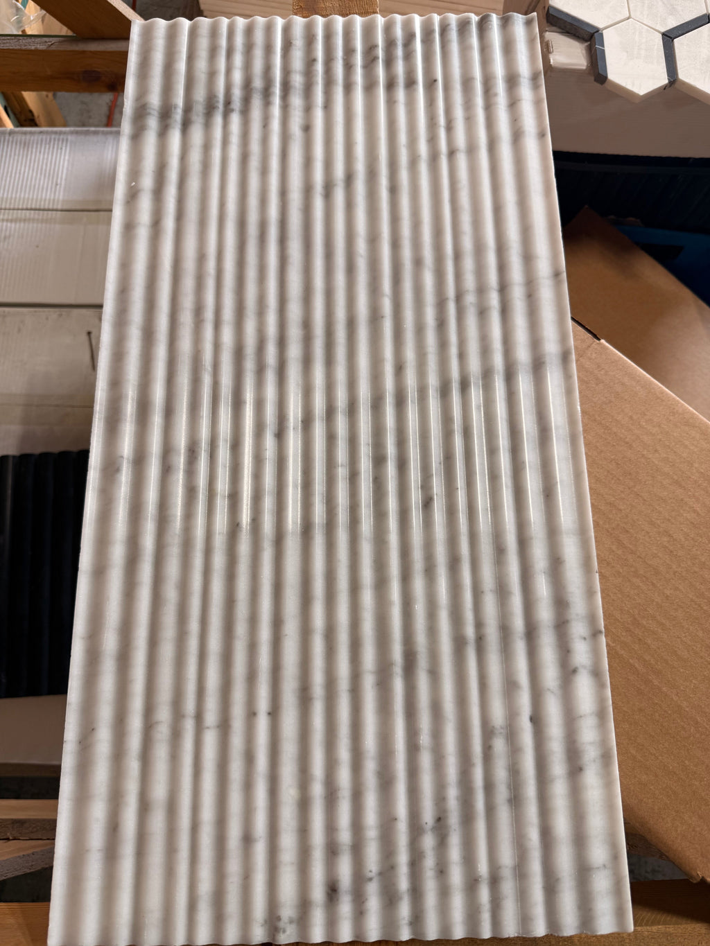 Carrara Polished 3D Fluted Marble Tile 12x24