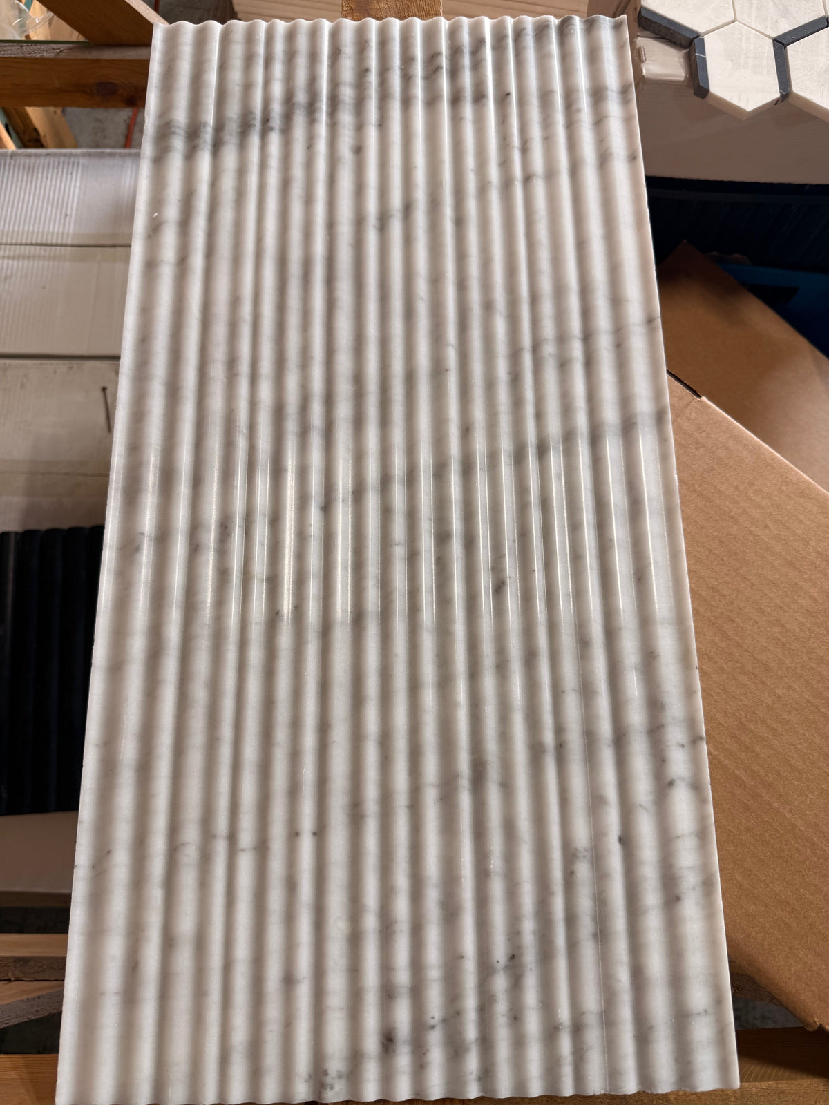 Carrara Polished 3D Fluted Marble Tile 12x24