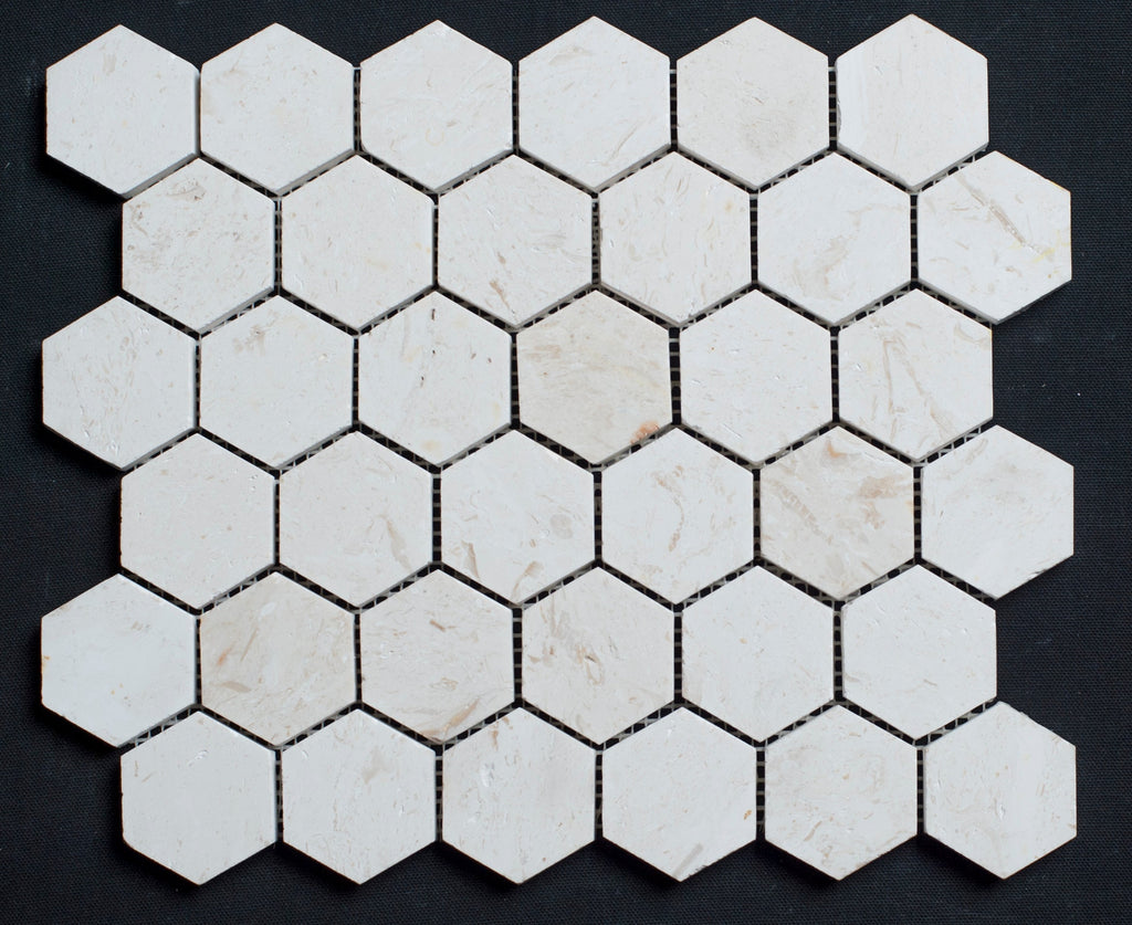 Limra Limestone Hexagon 2x2 Polished Mosaic Tile