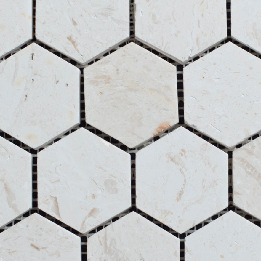 Limra Limestone Hexagon 2x2 Polished Mosaic Tile