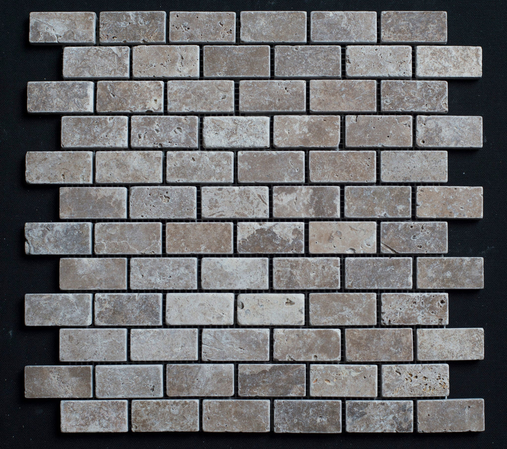 Noce Travertine 1x2 Tumbled Mosaic Tile