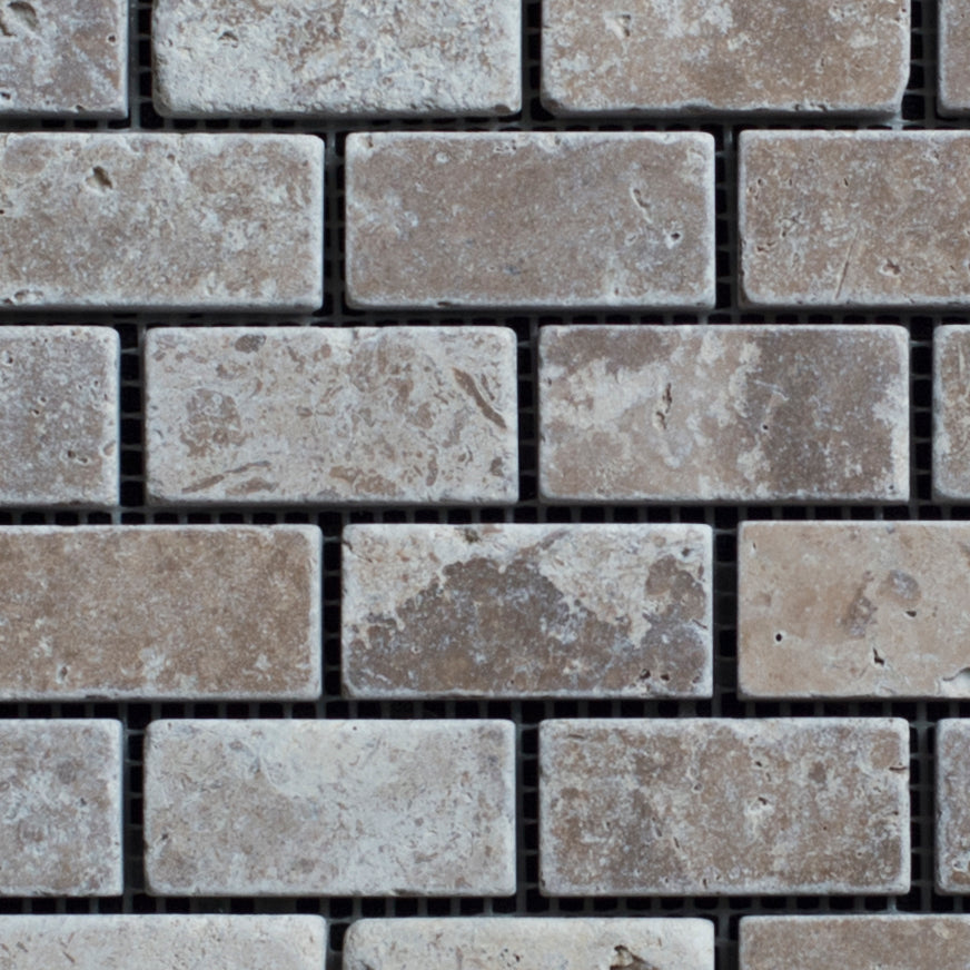 Noce Travertine 1x2 Tumbled Mosaic Tile
