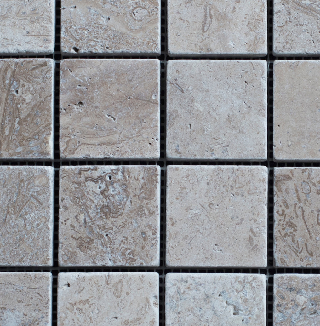 Noce Travertine 2x2 Tumbled Mosaic Tile