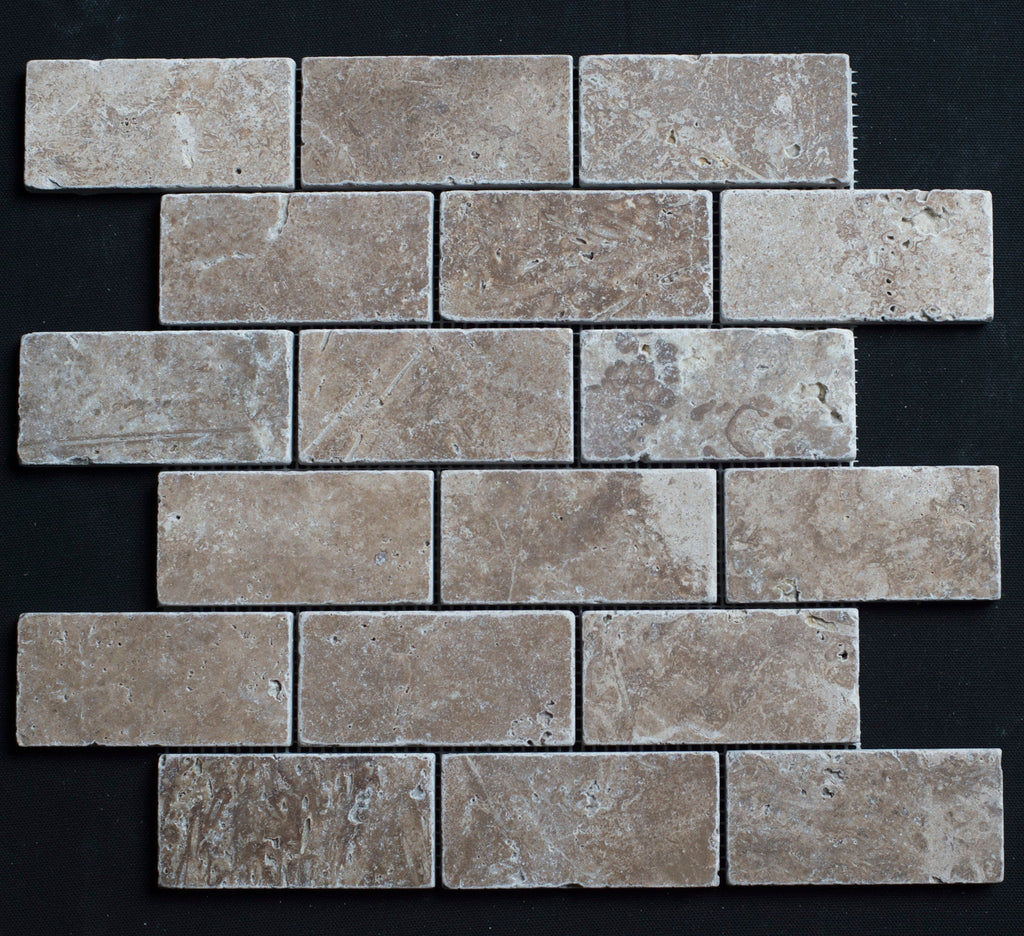 Noce Travertine 2x4 Tumbled Mosaic Tile
