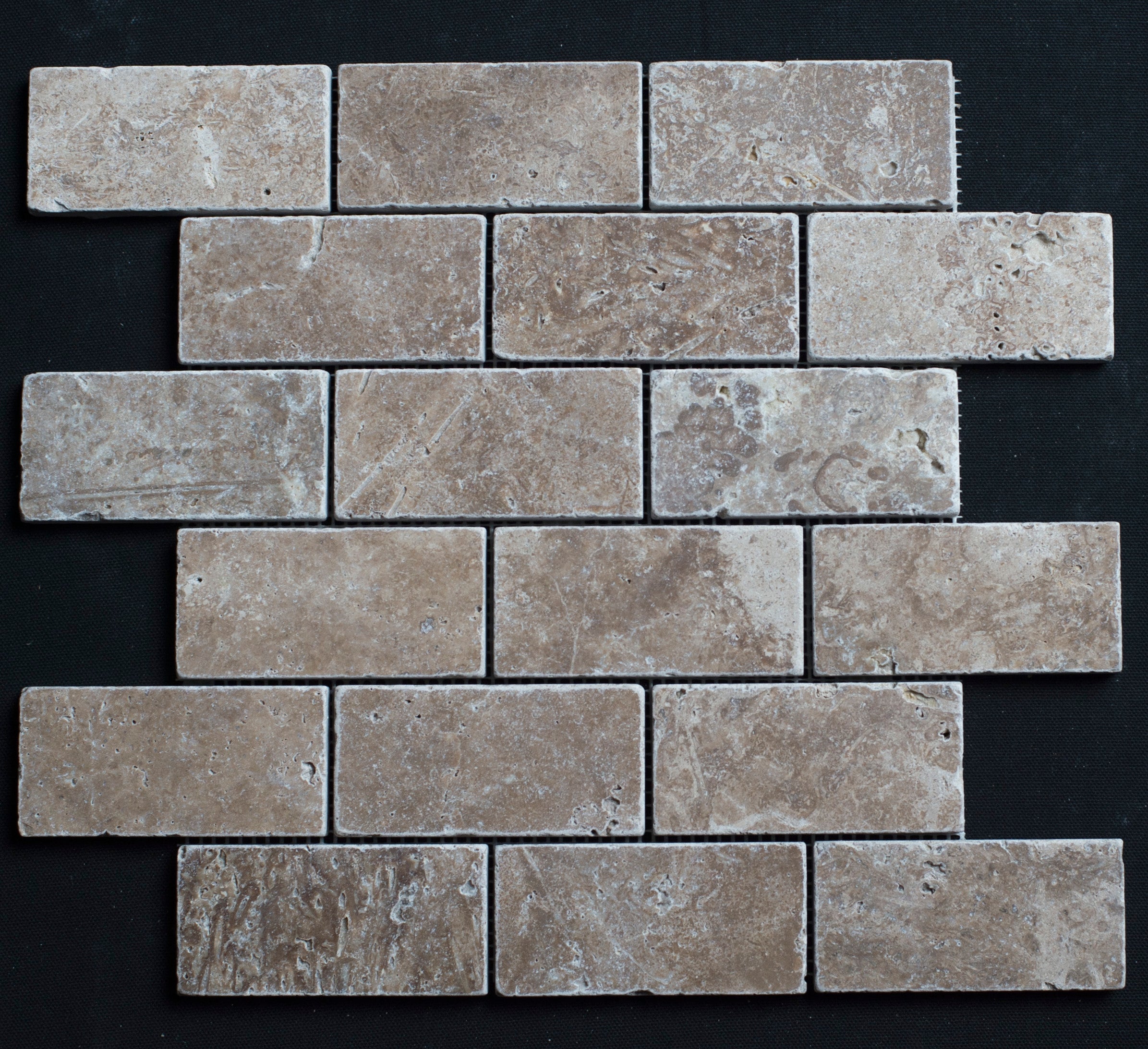 Noce Travertine 2x4 Tumbled Mosaic Tile