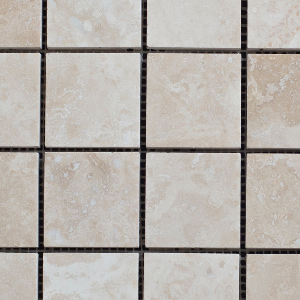 Ivory Travertine 2x2 Honed and Filled Mosaic Tile