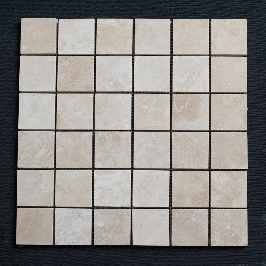 Ivory Travertine 2x2 Honed and Filled Mosaic Tile