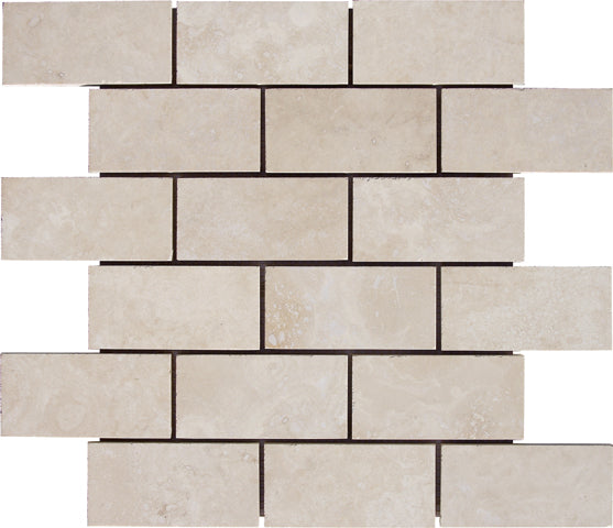 Ivory Travertine 2x4 Honed and Filled Mosaic Tile