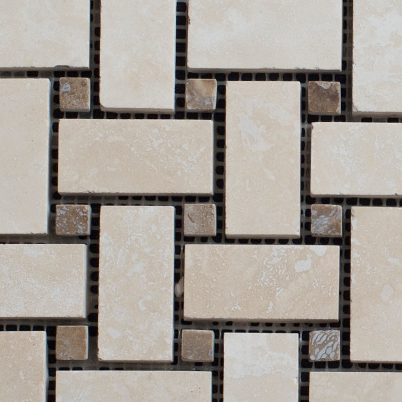 Ivory Travertine Basketweave Honed and Filled Mosaic Tile