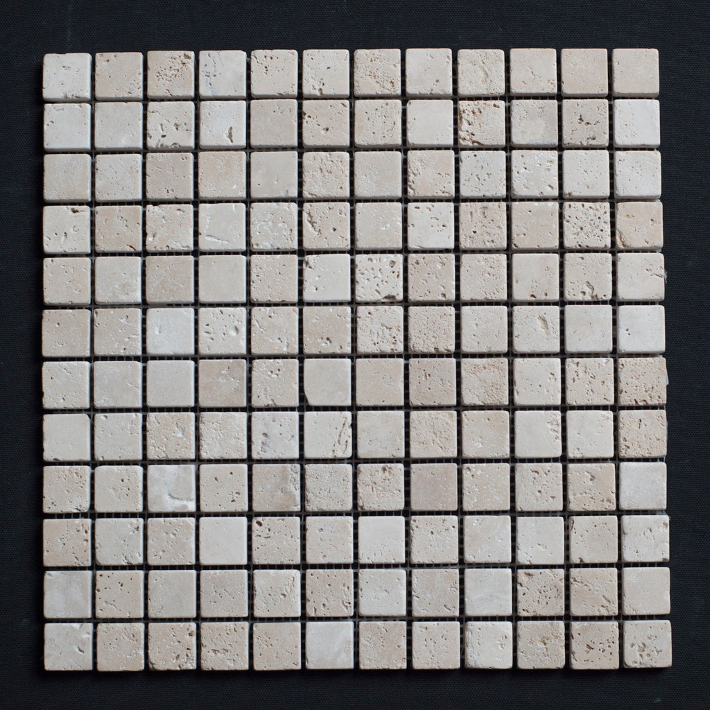 Ivory Travertine 1x1 Tumbled Mosaic Tile