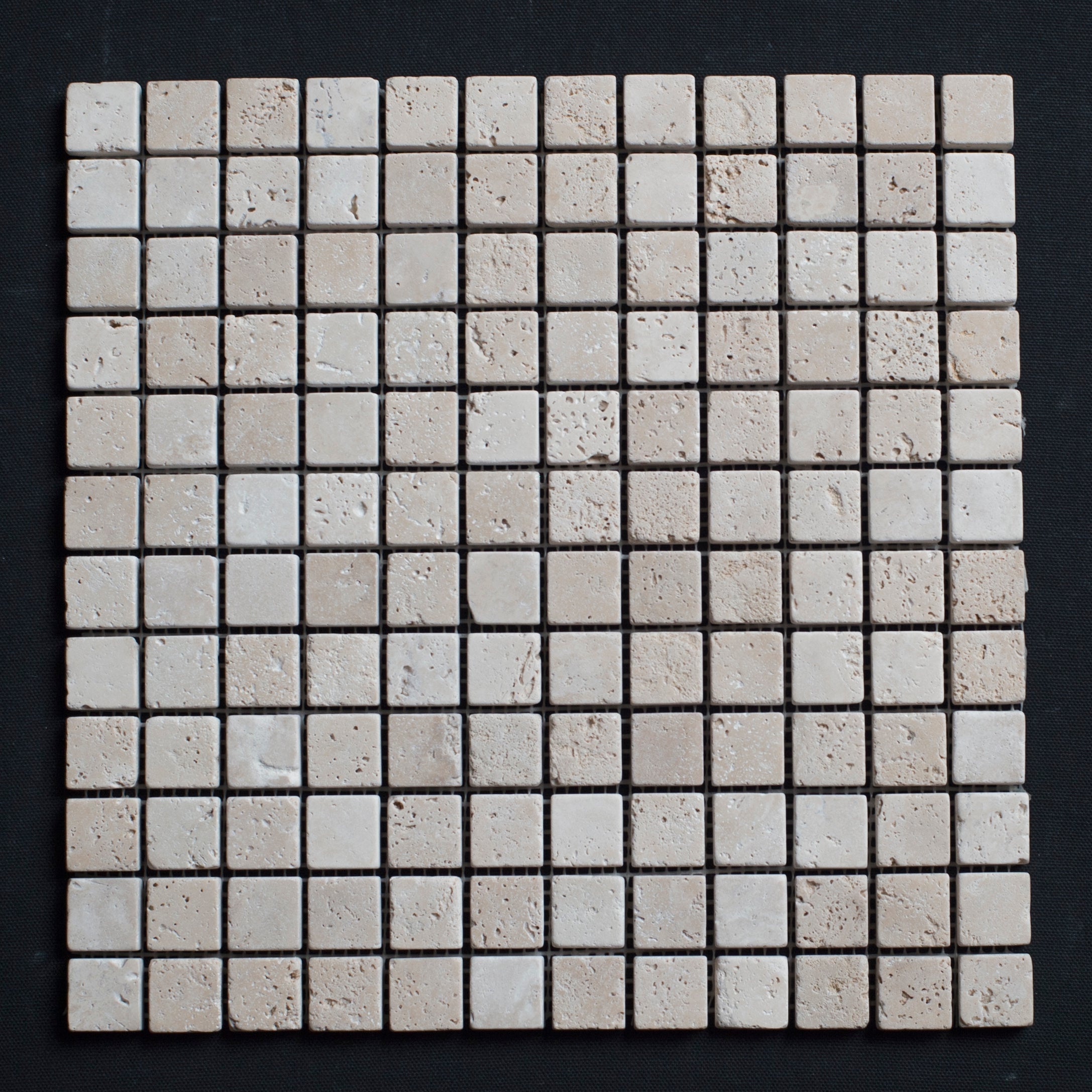 Ivory Travertine 1x1 Tumbled Mosaic Tile