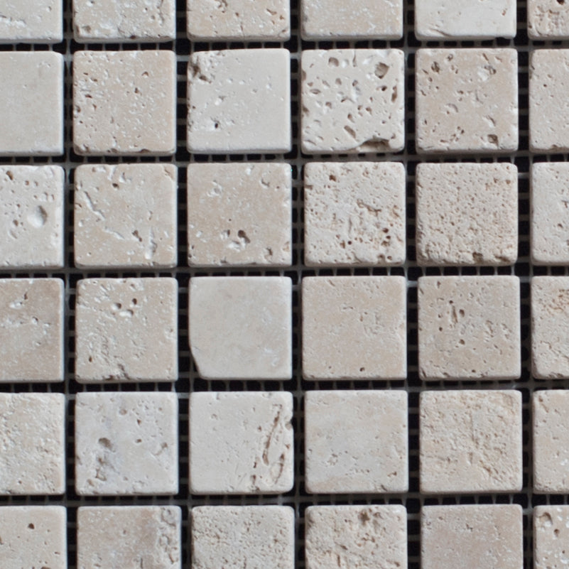 Ivory Travertine 1x1 Tumbled Mosaic Tile
