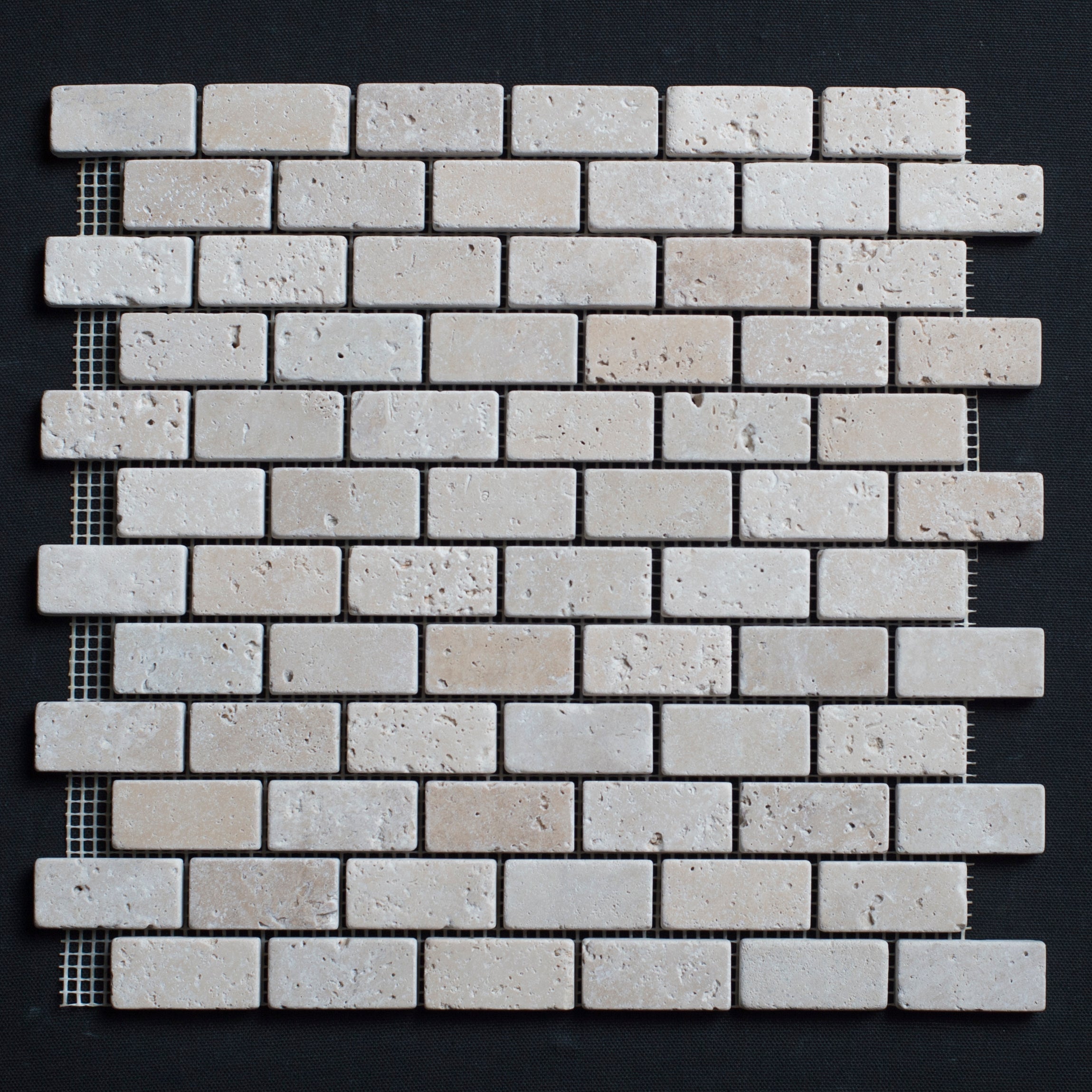 Ivory Travertine 1x2 Tumbled Mosaic Tile
