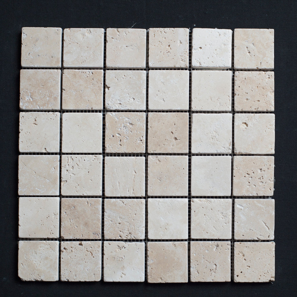 Ivory Travertine 2x2 Tumbled Mosaic Tile