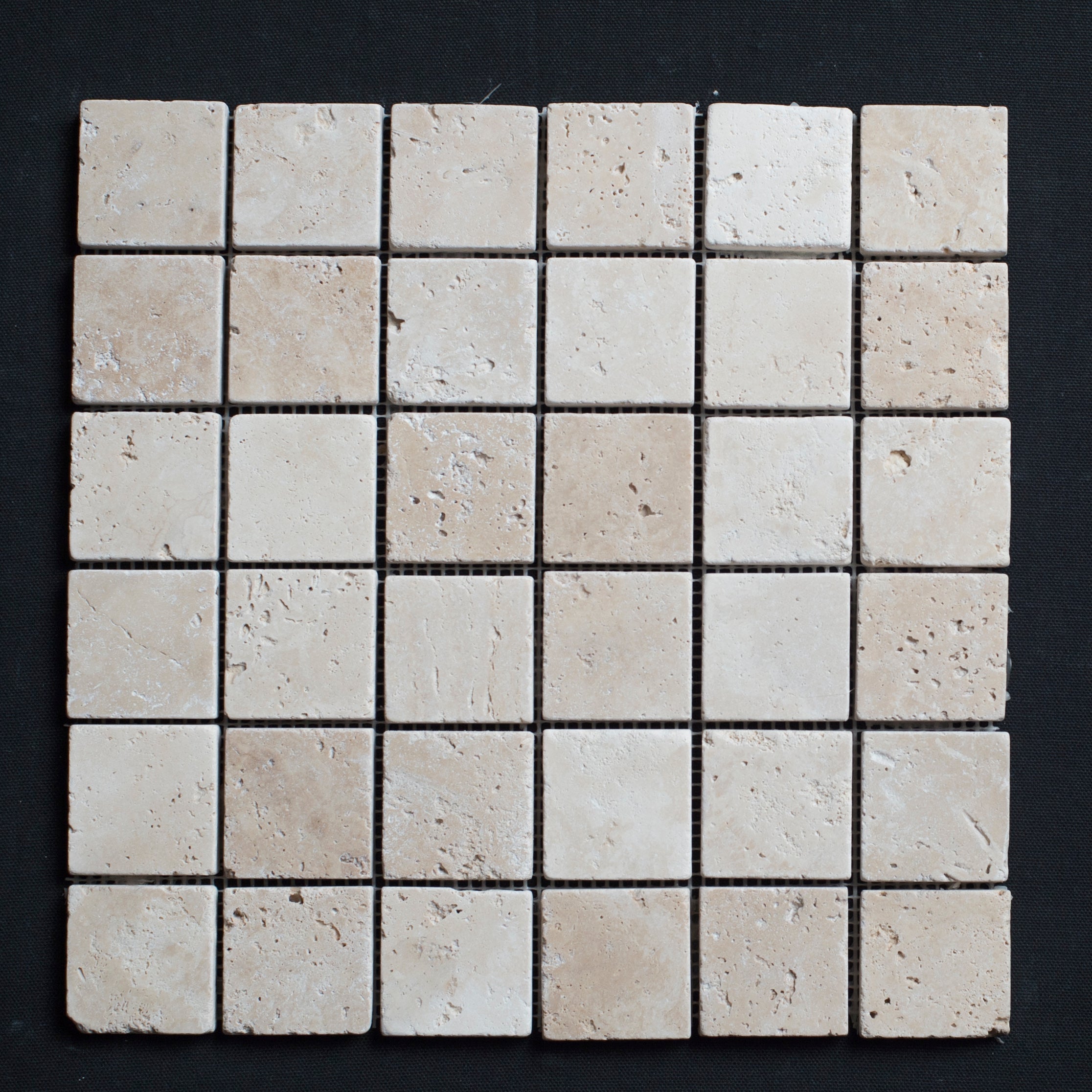Ivory Travertine 2x2 Tumbled Mosaic Tile