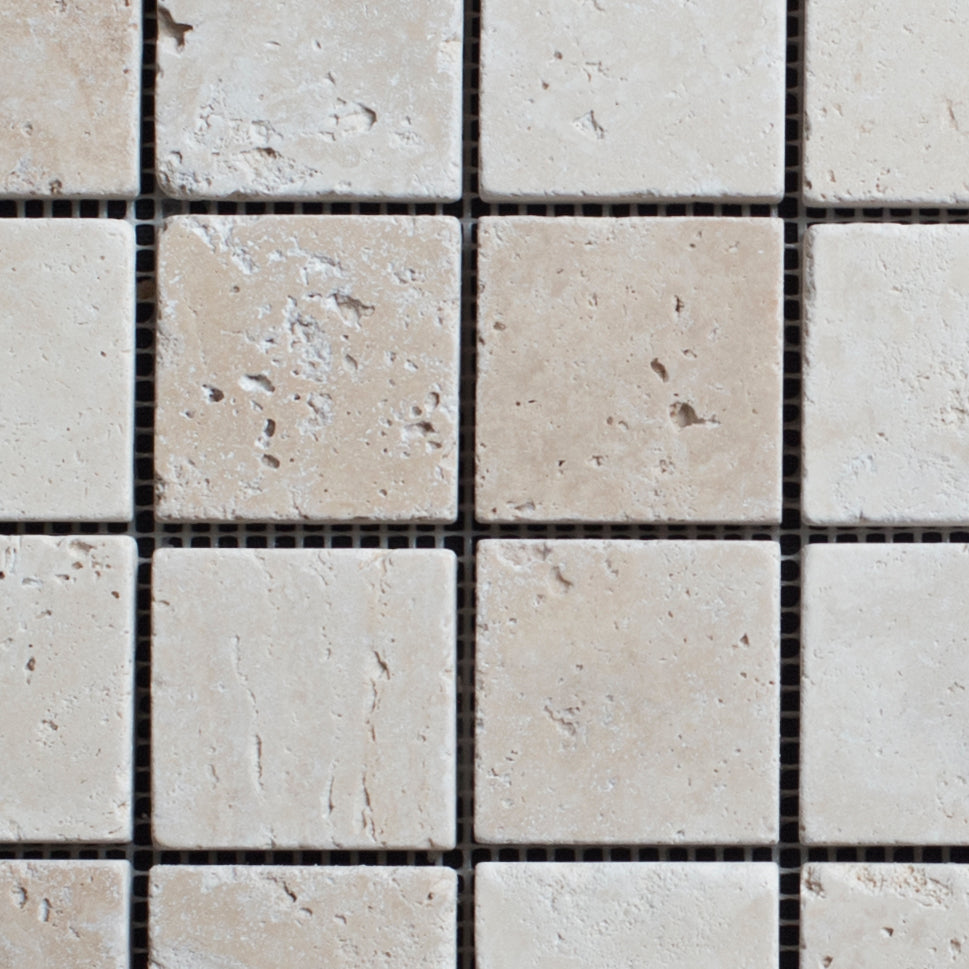 Ivory Travertine 2x2 Tumbled Mosaic Tile