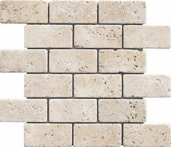 Ivory Travertine 2x4 Tumbled Mosaic Tile