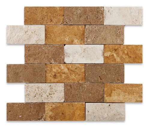 Mixed Travertine 2x4 Split Face Mosaic Tile