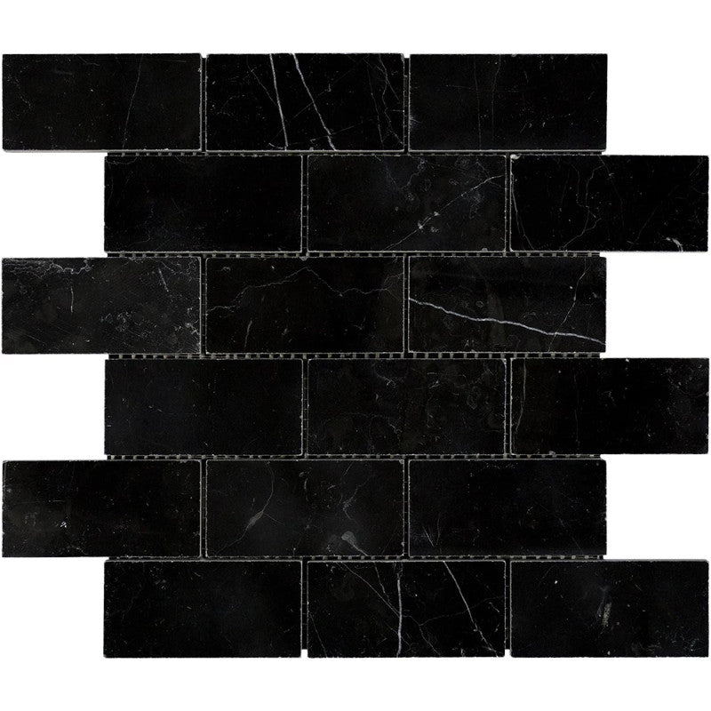 Nero Marquina Marble 2x4 Polished Mosaic Tile.