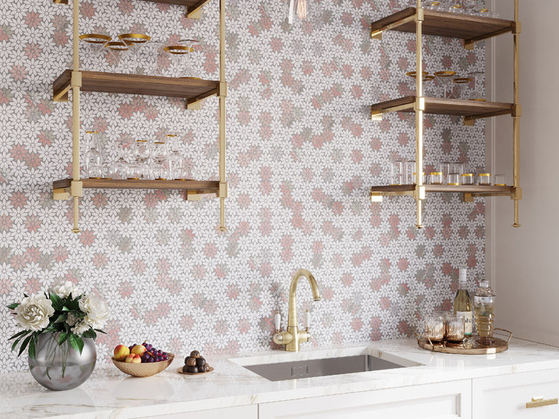 KRISTIANSAND Thassos, Norway Rose Mosaic Tile - stoneandtiledepot.com