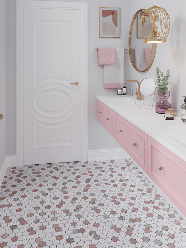 TROMSO Thassos, Norway Rose Mosaic Tile - stoneandtiledepot.com