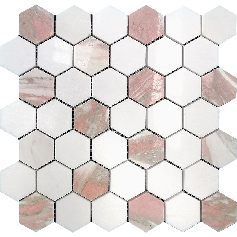 TROMSO Thassos, Norway Rose Mosaic Tile - stoneandtiledepot.com