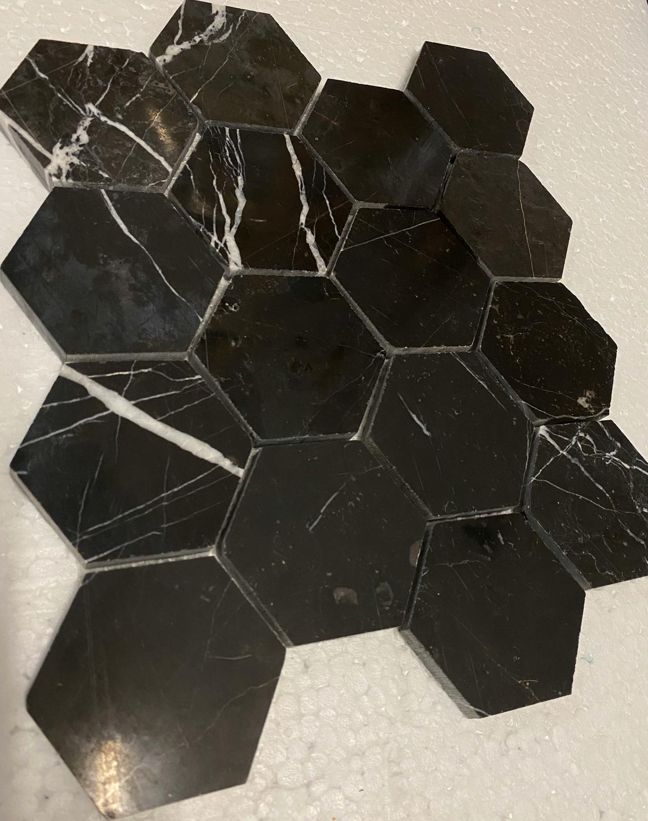 Nero Marquina Marble 3x3 Hexagon Honed Mosaic Tile
