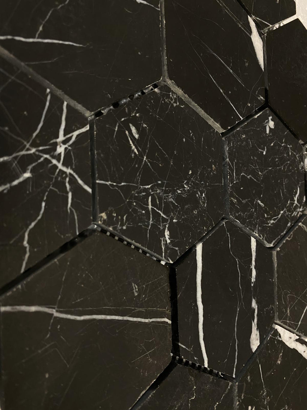 Nero Marquina Marble 3x3 Hexagon Honed Mosaic Tile