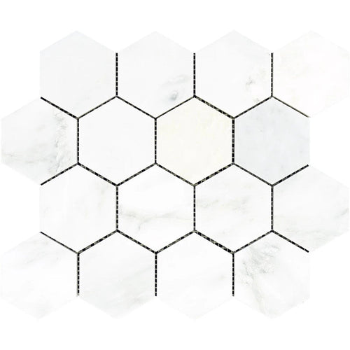 Asian Statuary (Oriental White) Marble 3x3 Hexagon Honed Mosaic Tile.