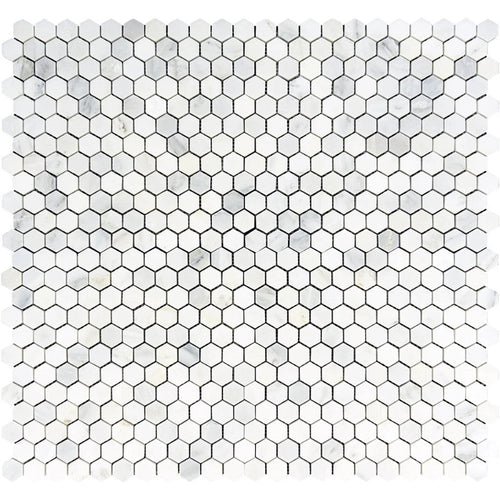 Asian Statuary (Oriental White) Marble 1x1 Hexagon Polished Mosaic Tile.