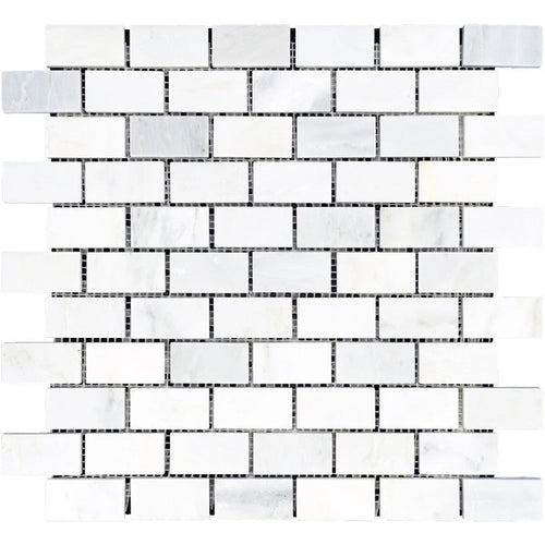 Asian Statuary (Oriental White) Marble 1x2 Polished Mosaic Tile.