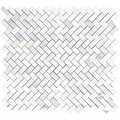 Asian Statuary (Oriental White) Marble 1x2 Herringbone Honed Mosaic Tile.