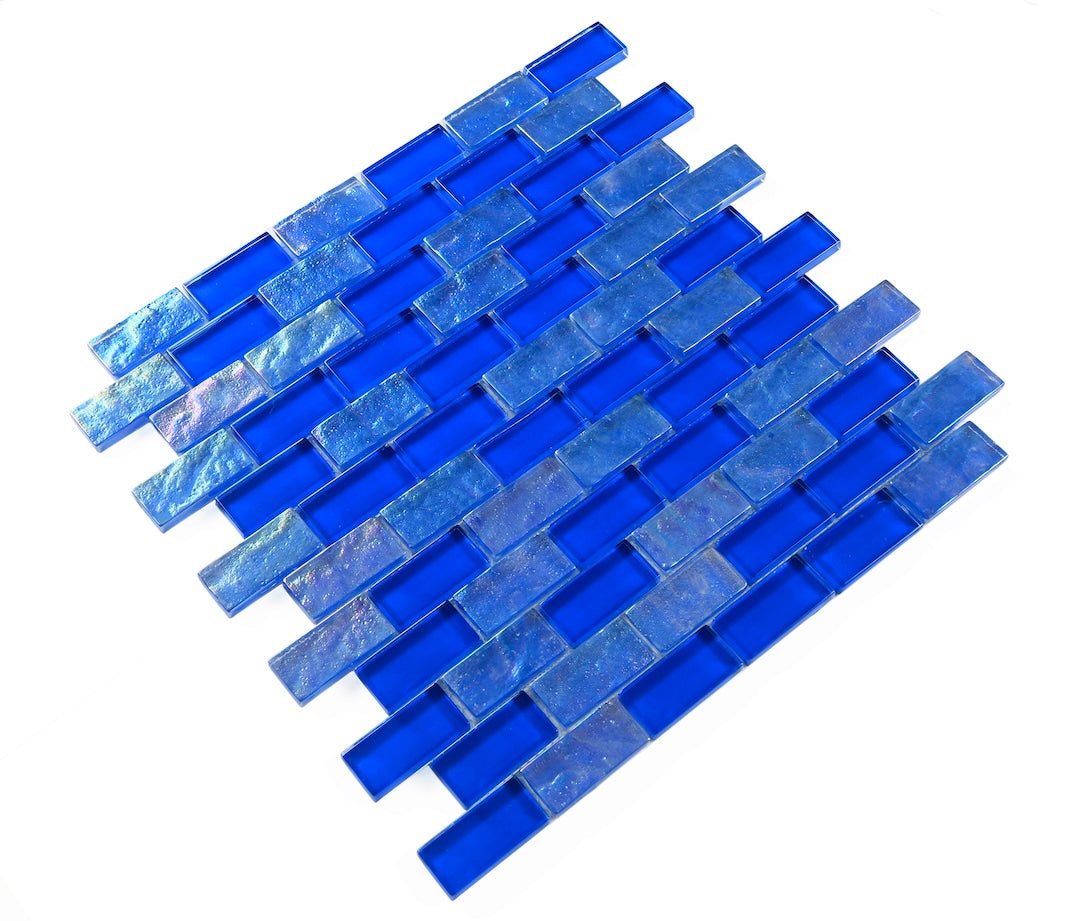 Crystal Aqua Osaka Deep Blue 1x2 Glass Mosaic Tile