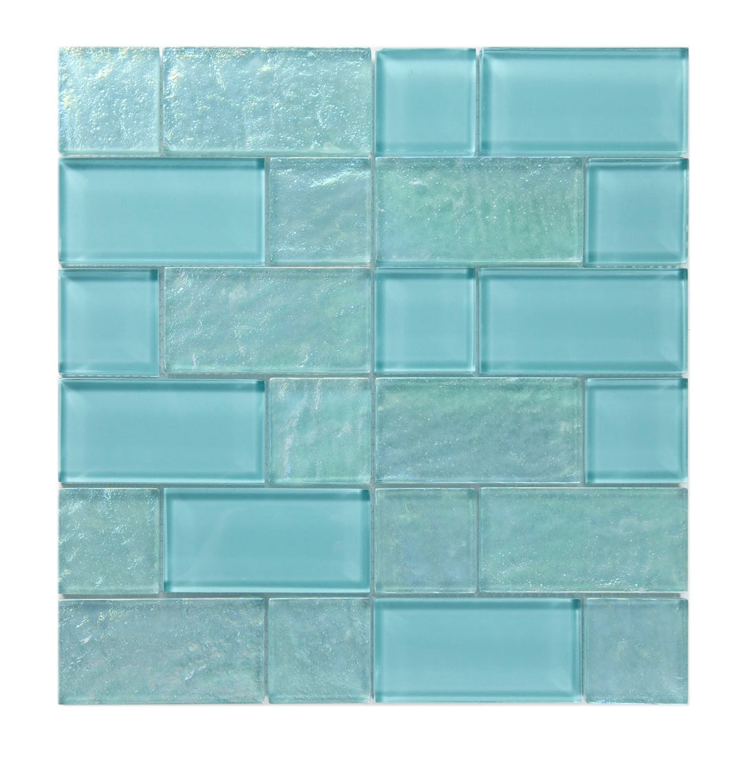 Crystal Aqua Osaka Maldives Green Multangular Glass Mosaic Tile