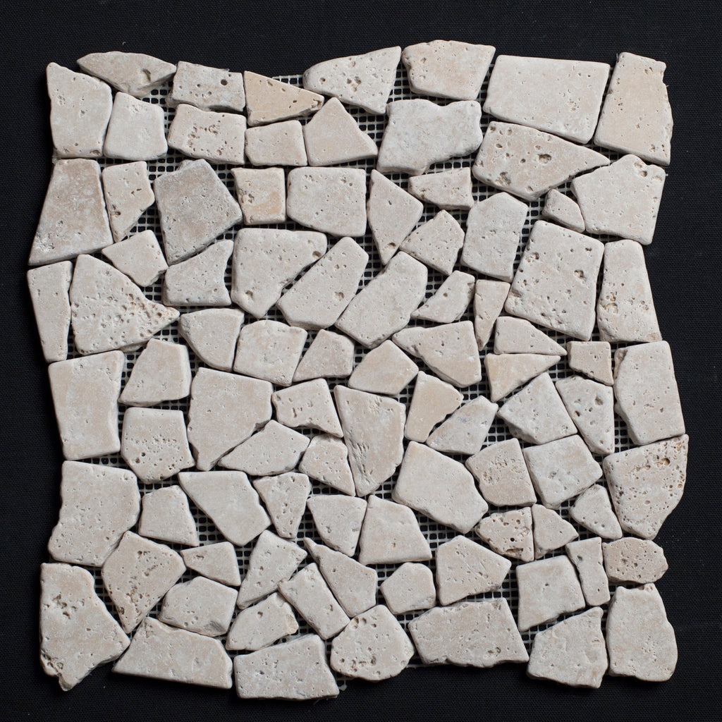 Ivory Travertine Flat Pebble Broken Random Mosaic Tile