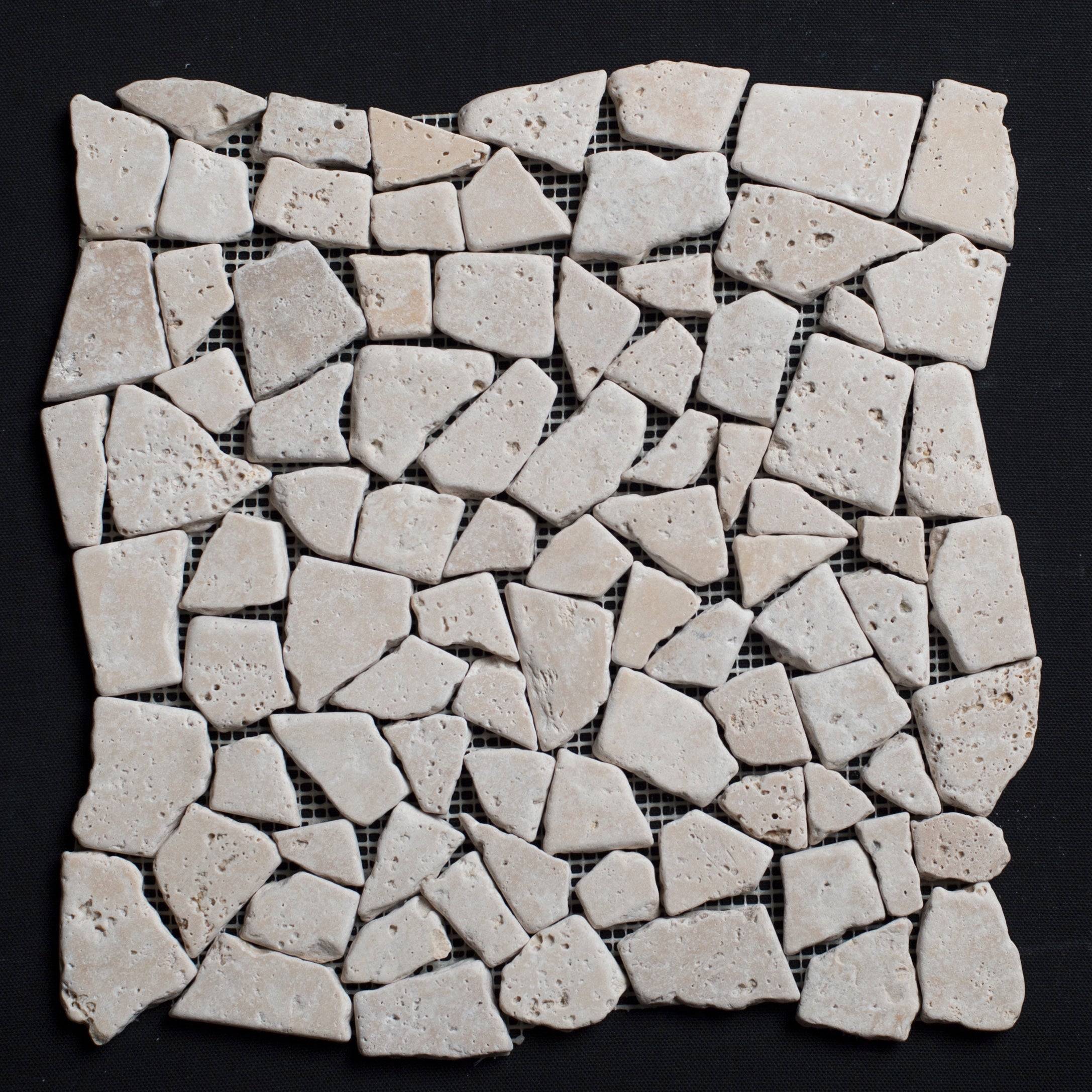 Ivory Travertine Flat Pebble Broken Random Mosaic Tile