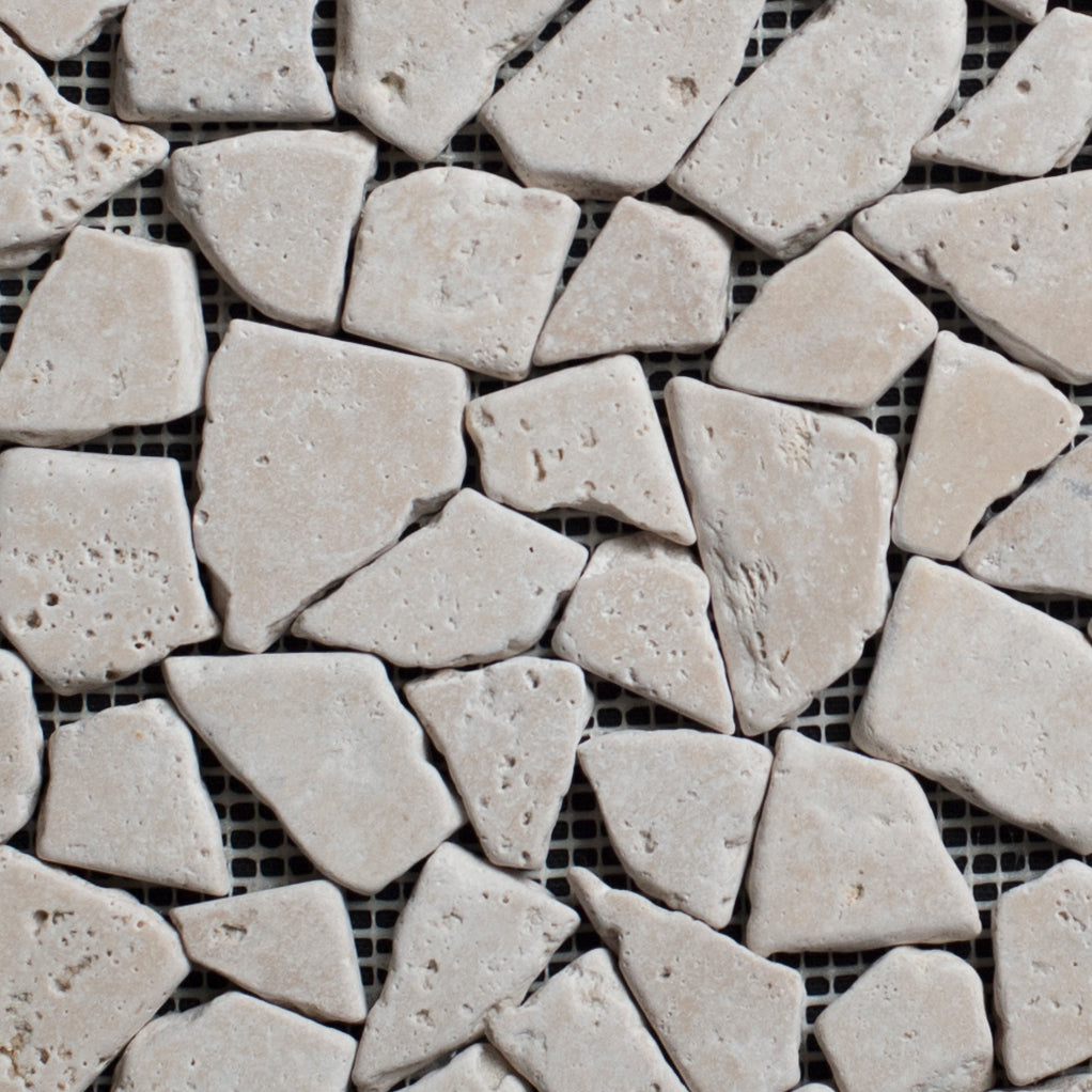 Ivory Travertine Flat Pebble Broken Random Mosaic Tile