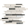 Mosaic tile pattern with black, white, and gray tiles on a white background