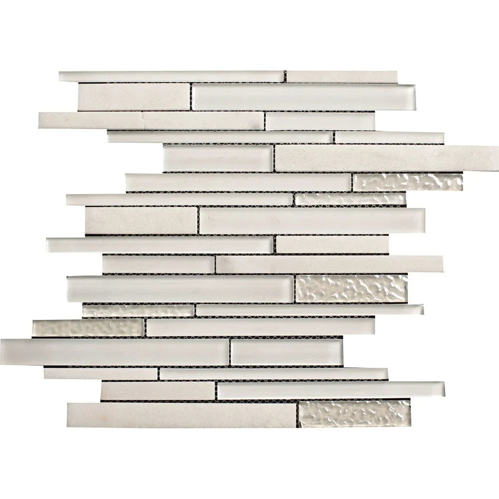 Mosaic tile pattern with horizontal and vertical strips on a white background