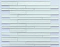 Mosaic tile pattern with horizontal strips on a light gray background