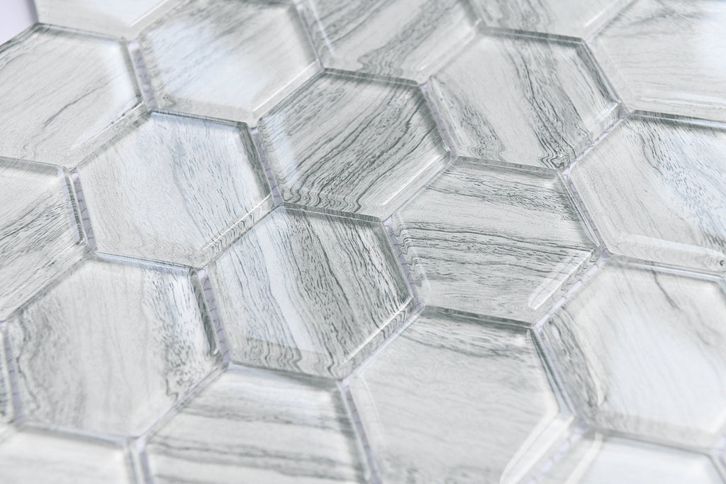Close-up of hexagonal tile pattern with a metallic sheen