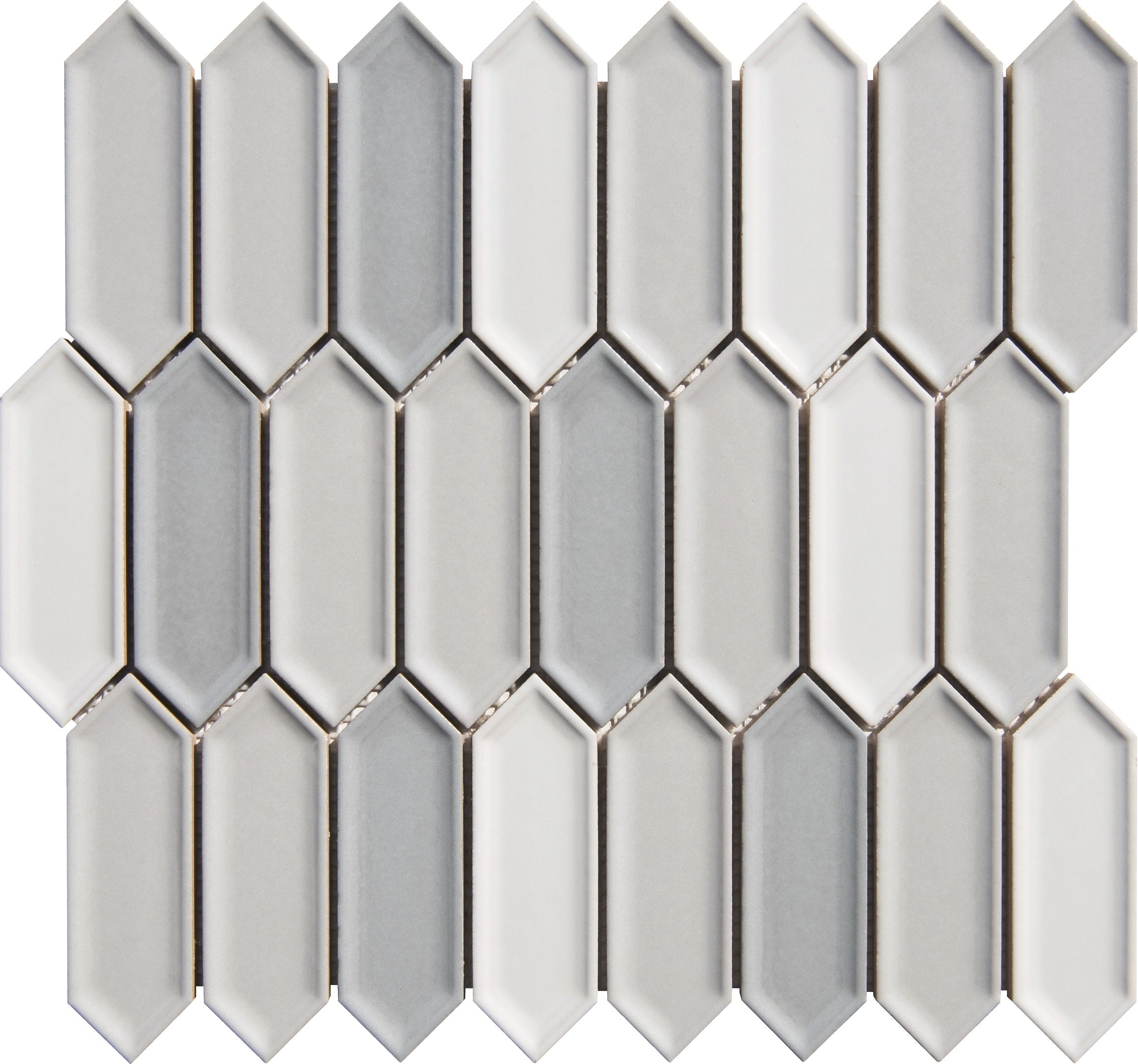 Ivy Silver Cloud Blend Picket Porcelain Mosaic Tile - Onlinetileshop.com