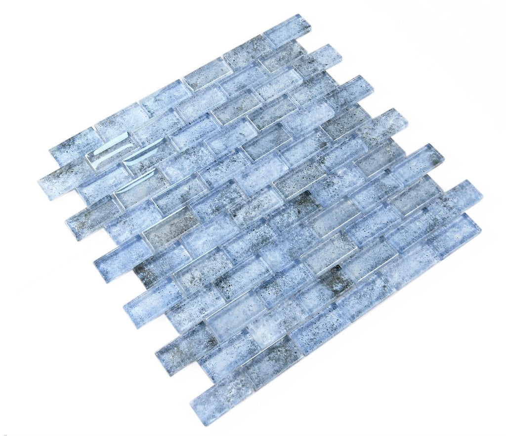 Crystal Aqua Sofia 1x2 Glass Mosaic Tile
