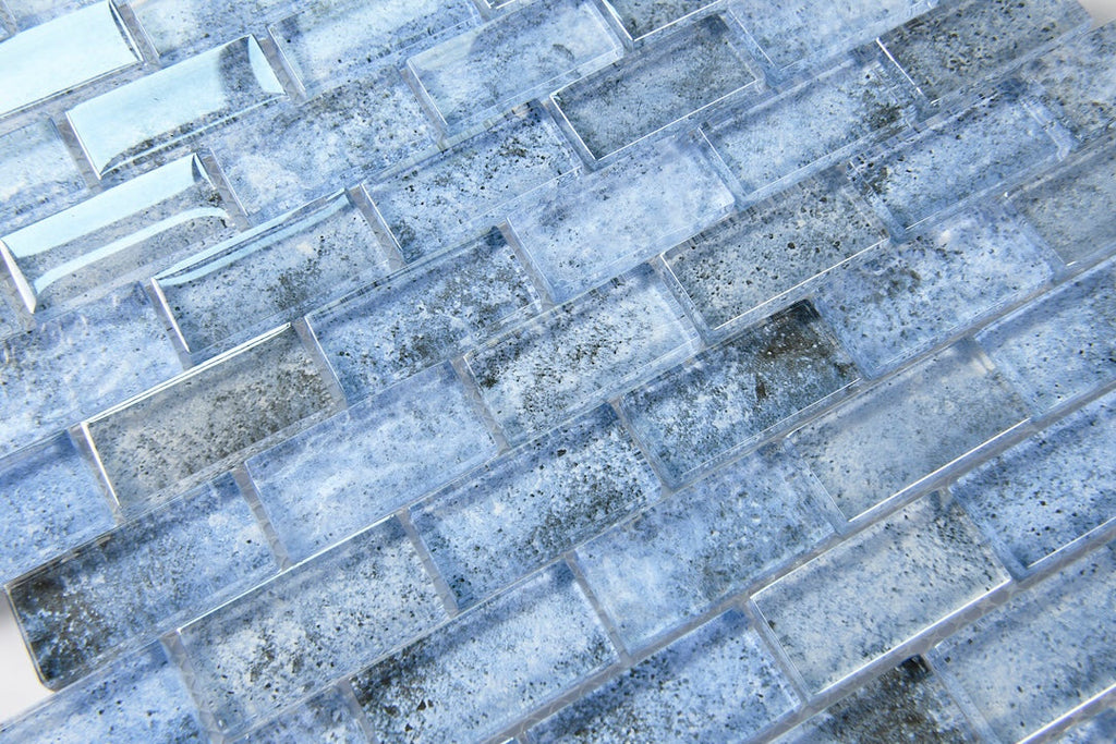 Crystal Aqua Sofia 1x2 Glass Mosaic Tile
